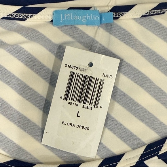 J. McLaughlin Catalina Cloth Elora Bangle Striped Navy Side Tie Dress Large NEW - Picture 14 of 16